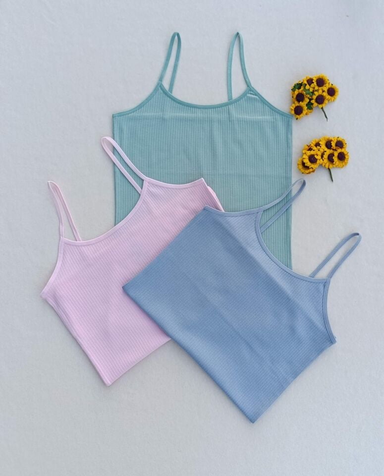 3'lü Fitilli Likralı  Renkli Kadın Atlet