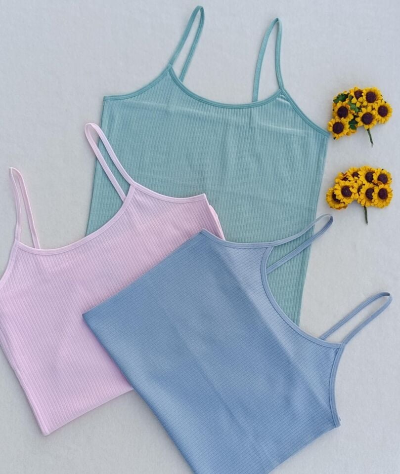 3'lü Fitilli Likralı  Renkli Kadın Atlet