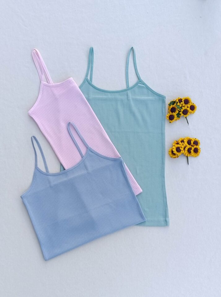 3'lü Fitilli Likralı  Renkli Kadın Atlet