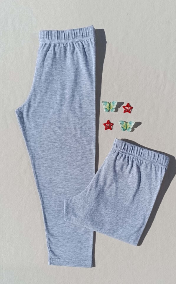 Kadın Beli Lastikli Gri Renk Likralı Basic 2'li Kapri Kısa Tayt