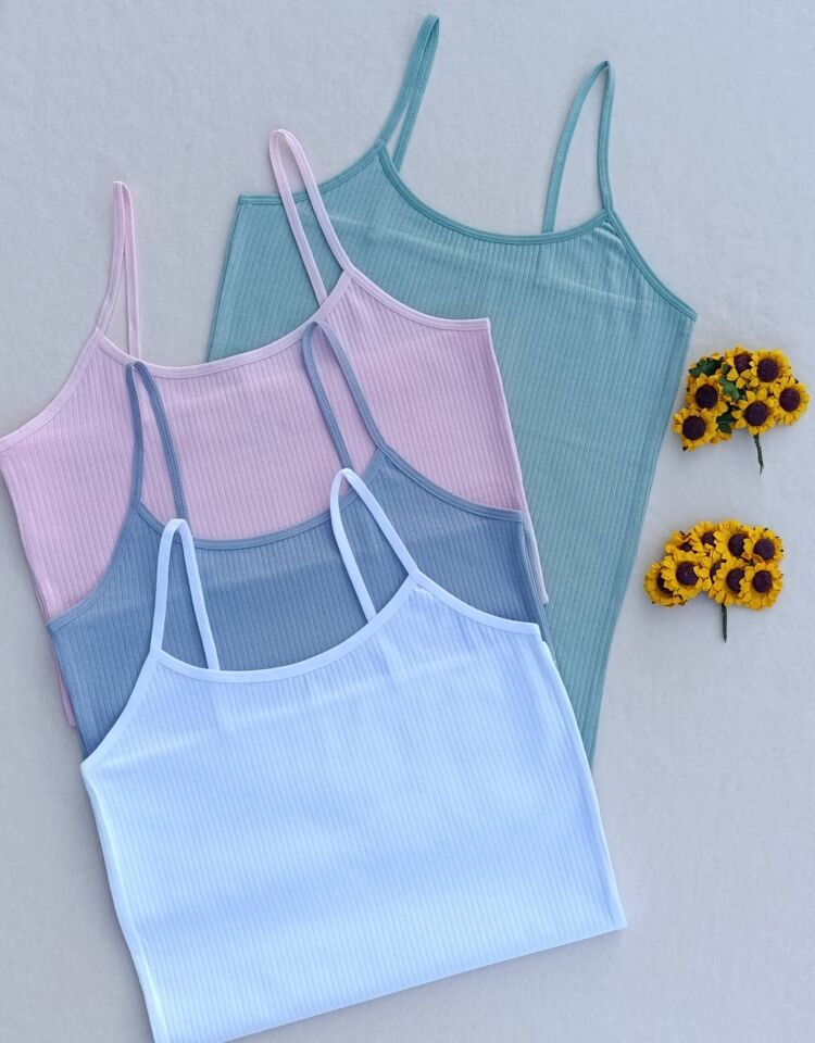 4'lü Fitilli Likralı Renkli, Beyaz Kadın Atlet