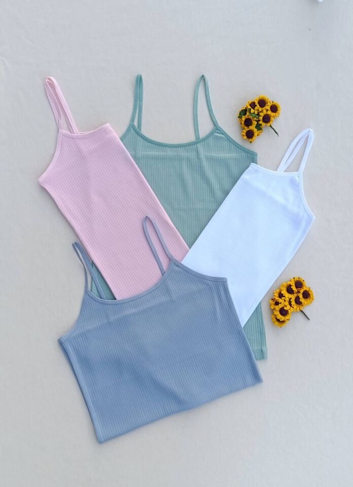 4'lü Fitilli Likralı Renkli, Beyaz Kadın Atlet