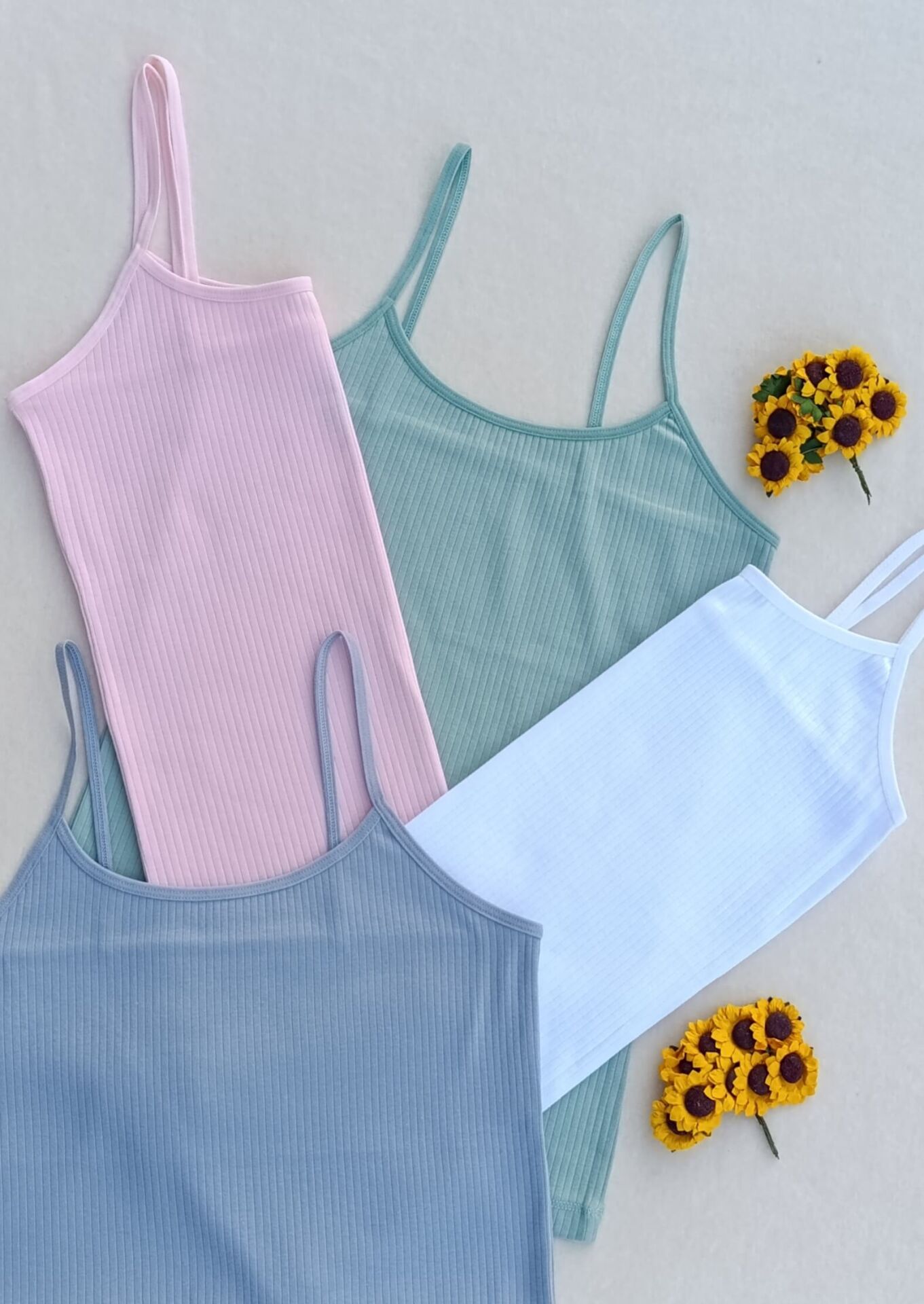 4'lü Fitilli Likralı Renkli, Beyaz Kadın Atlet