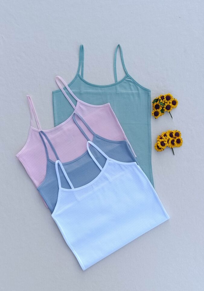 4'lü Fitilli Likralı Renkli, Beyaz Kadın Atlet