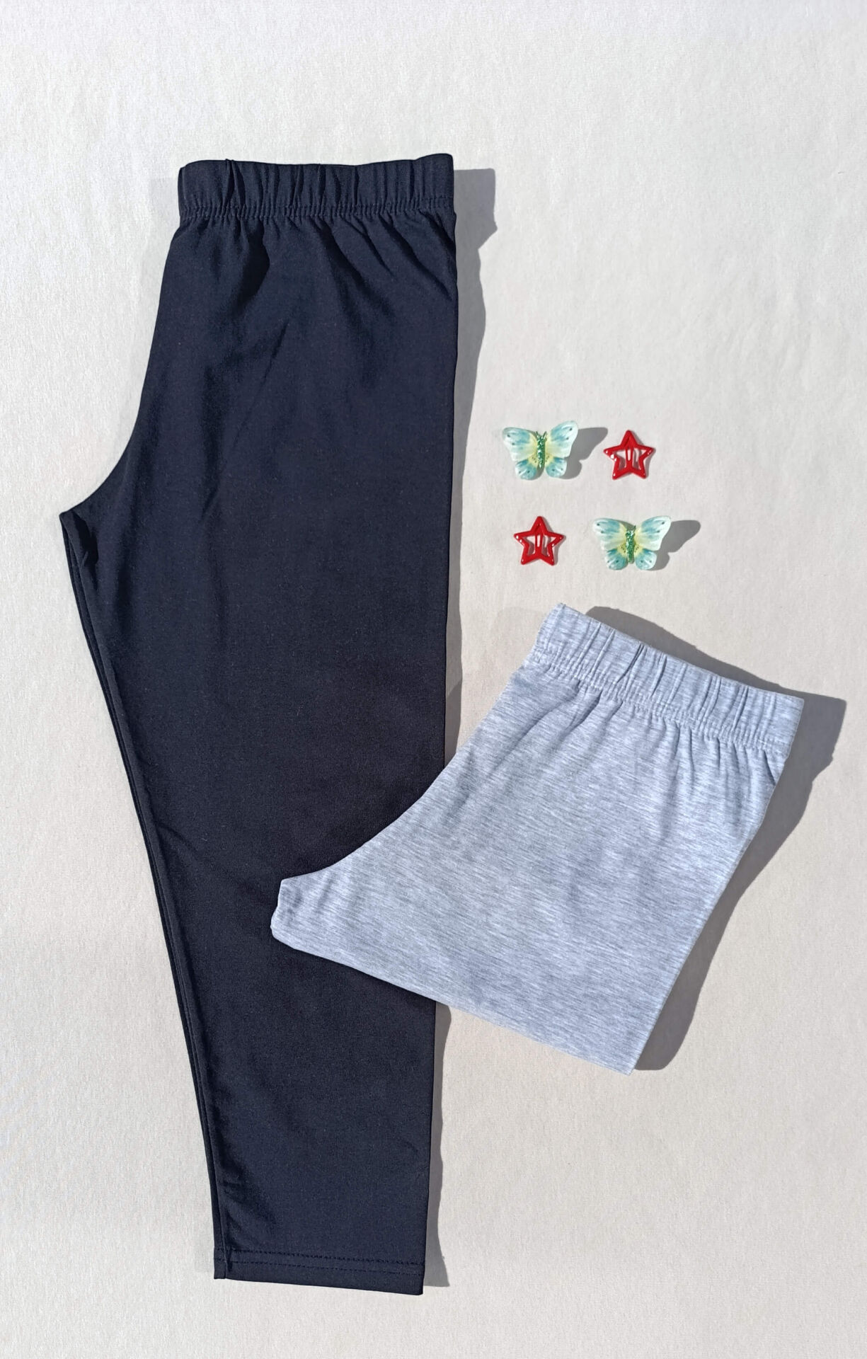 Kadın Gri, Siyah Renk Beli Lastikli Basic 2'li Kapri Kısa Tayt