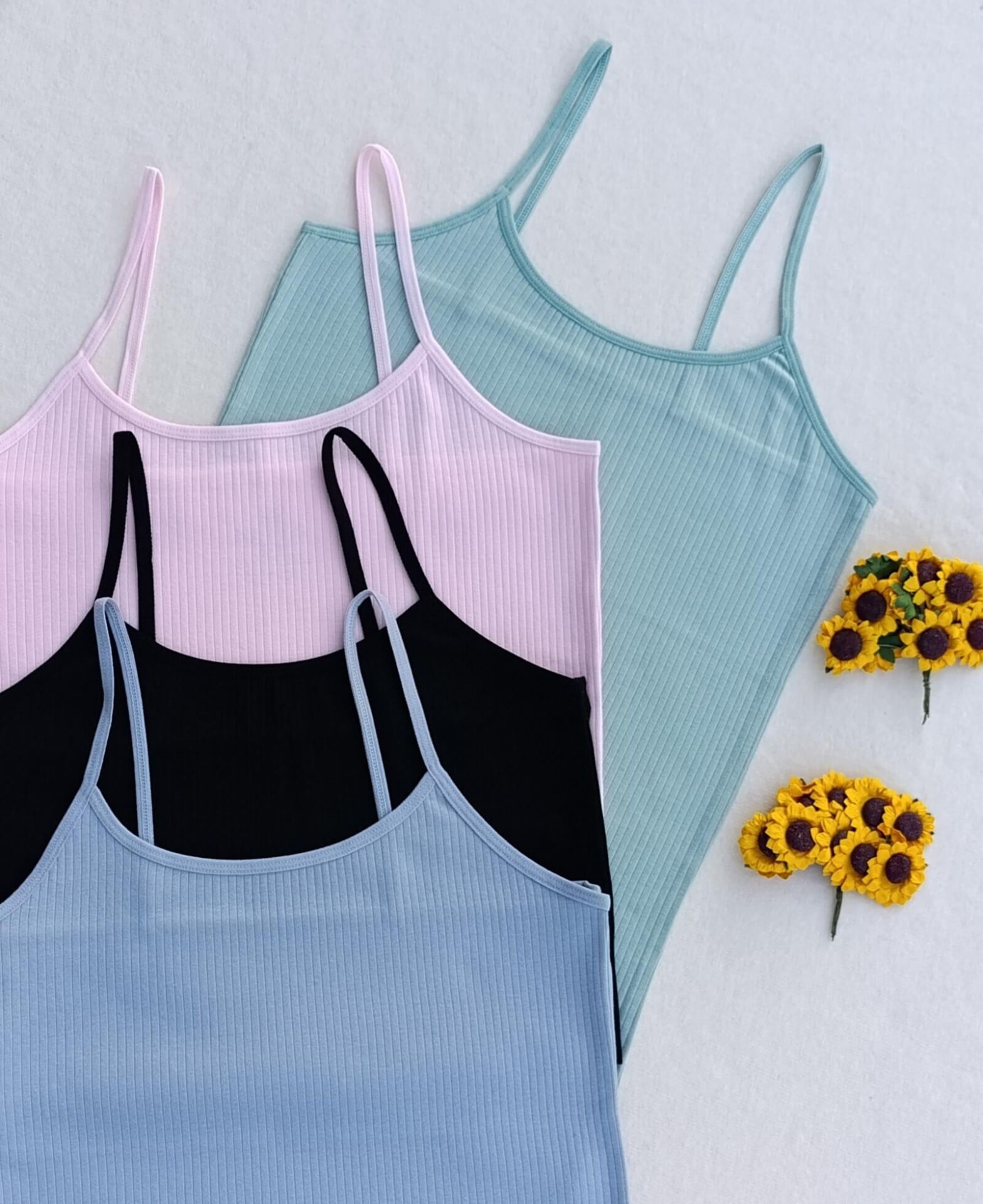 4'lü Fitilli Likralı Renkli, Siyah Kadın Atlet