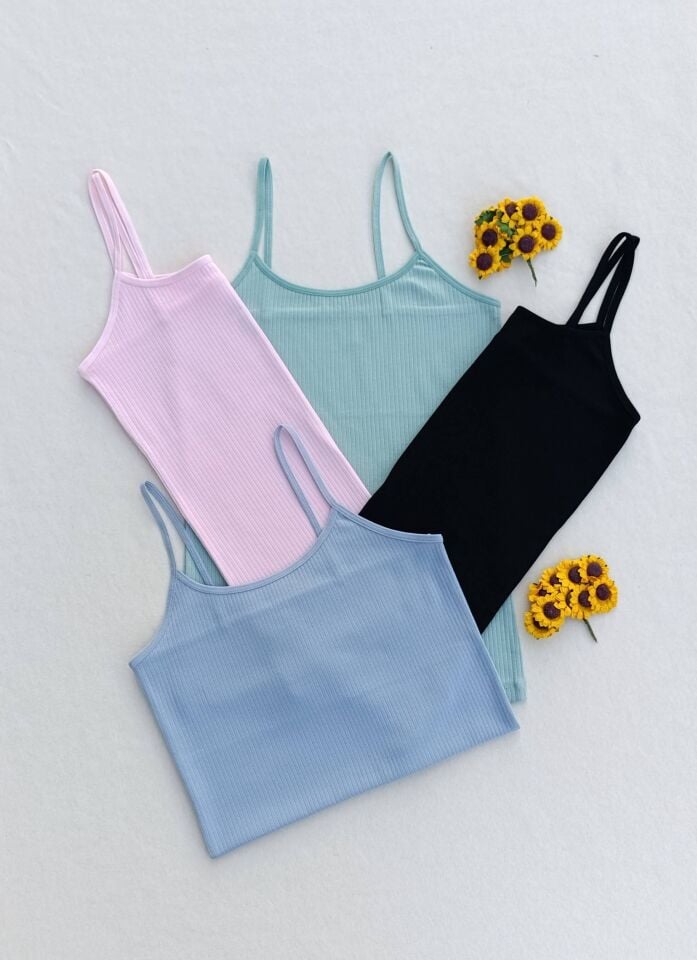 4'lü Fitilli Likralı Renkli, Siyah Kadın Atlet