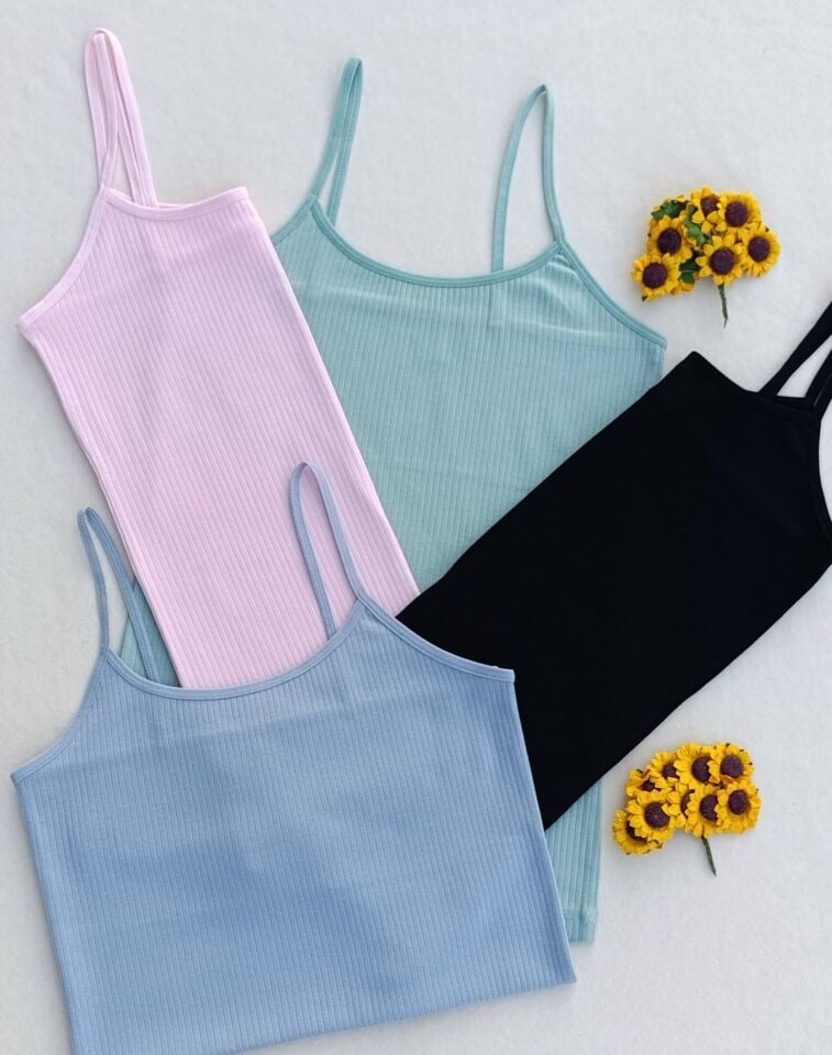 4'lü Fitilli Likralı Renkli, Siyah Kadın Atlet