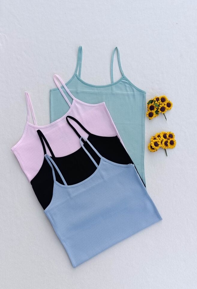 4'lü Fitilli Likralı Renkli, Siyah Kadın Atlet