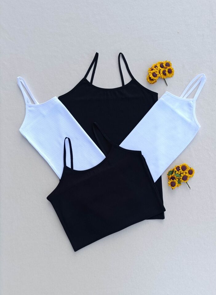 4'lü Fitilli Likralı Siyah, Beyaz Kadın Atlet