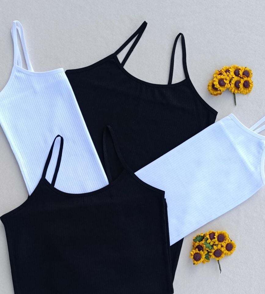 4'lü Fitilli Likralı Siyah, Beyaz Kadın Atlet