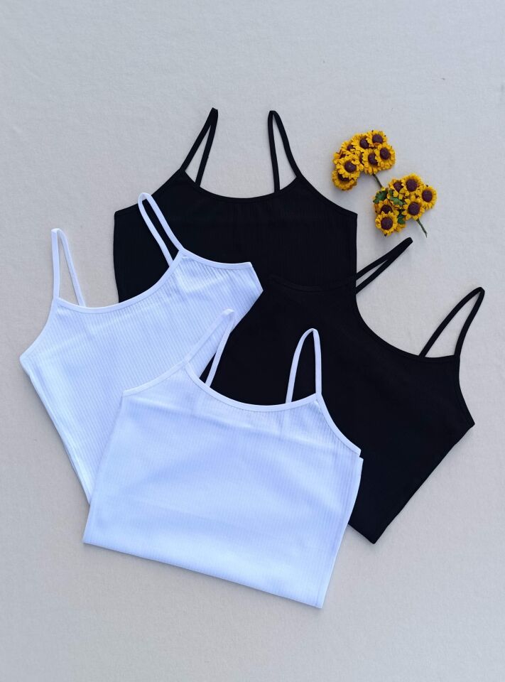 4'lü Fitilli Likralı Siyah, Beyaz Kadın Atlet