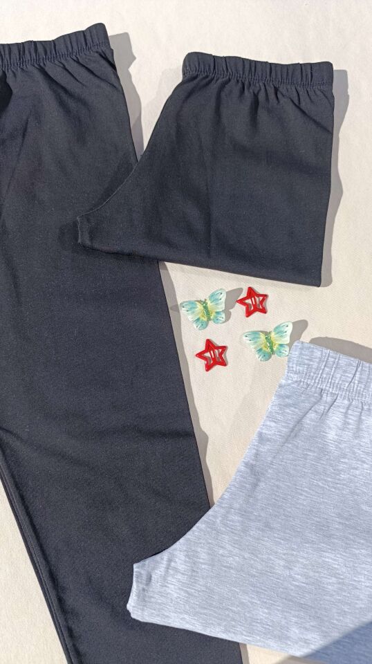 Kadın Gri, Siyah Renk Beli Lastikli Basic 3'lü Kapri Kısa Tayt