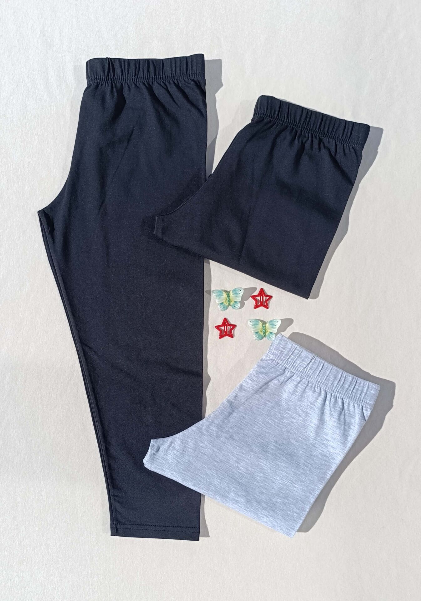 Kadın Gri, Siyah Renk Beli Lastikli Basic 3'lü Kapri Kısa Tayt