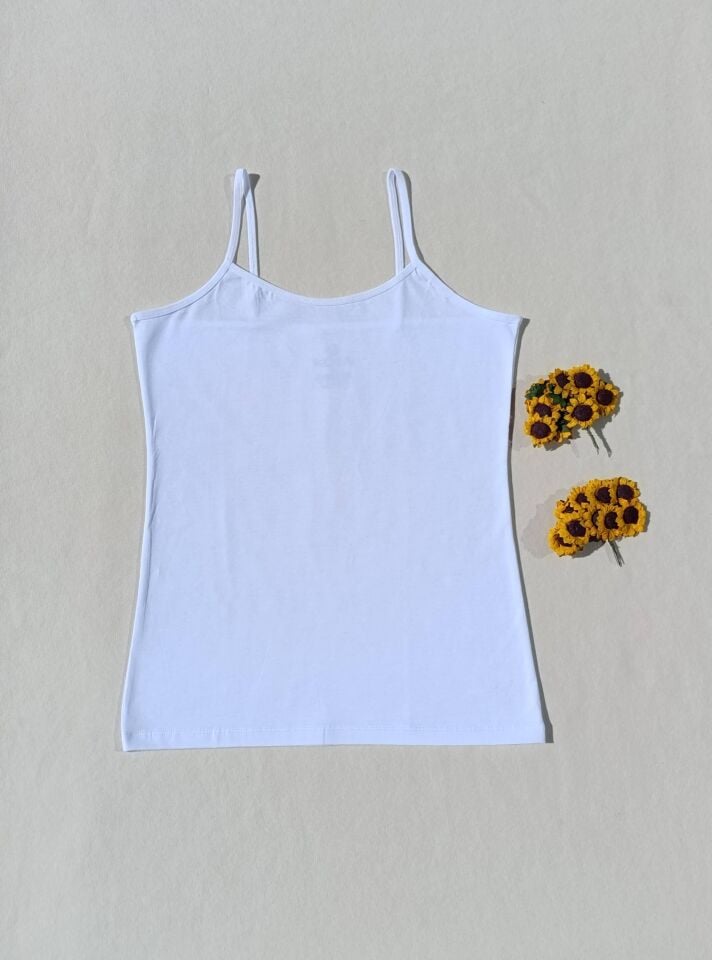 Basic İp Askı Likralı Beyaz Kadın Atlet