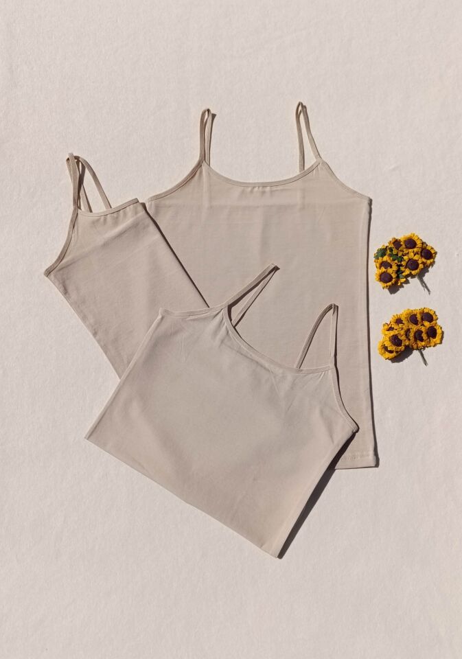 3'lü Basic İp Askı Likralı Ten Rengi Kadın Atlet