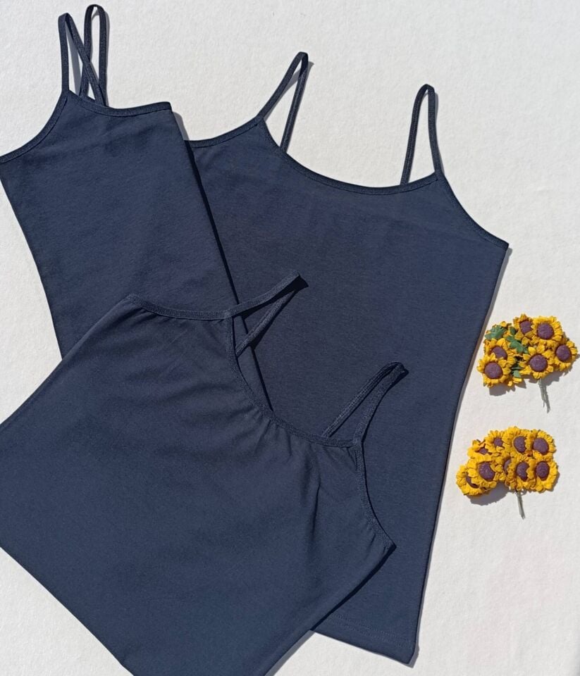 3'lü Basic İp Askı Likralı Siyah Kadın Atlet