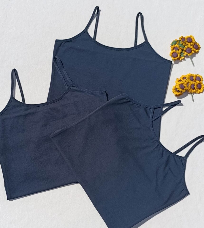 3'lü Basic İp Askı Likralı Siyah Kadın Atlet