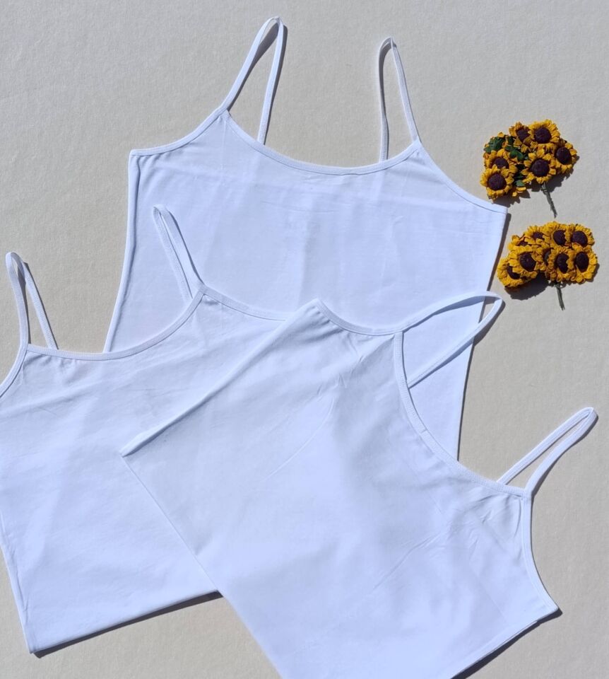 3'lü Basic İp Askı Likralı Beyaz Kadın Atlet