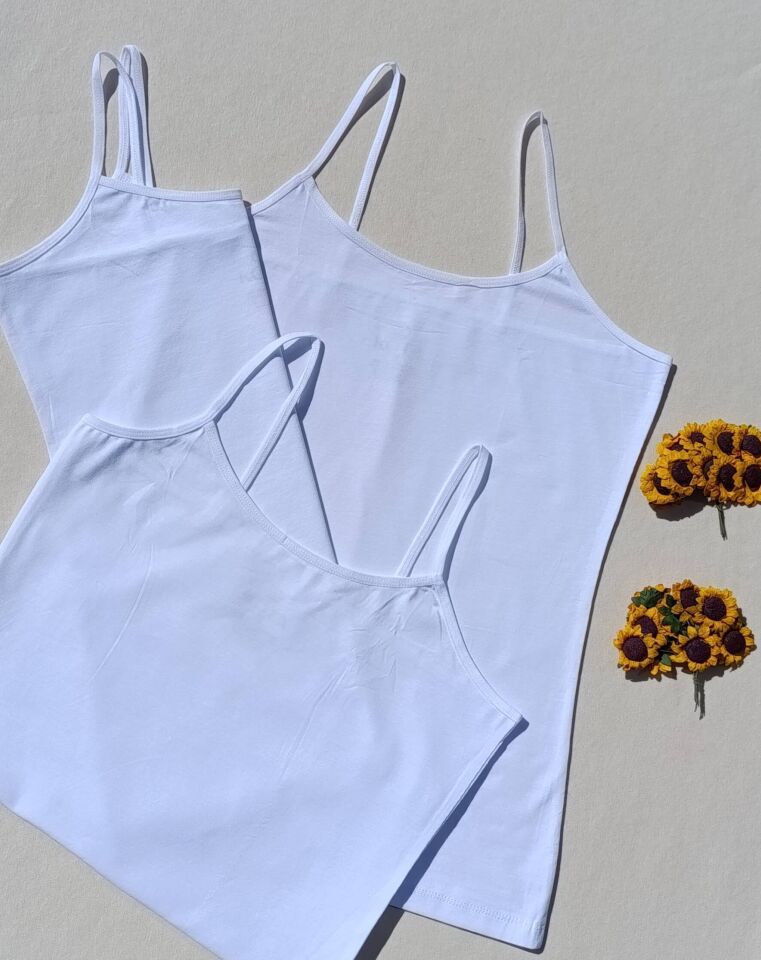 3'lü Basic İp Askı Likralı Beyaz Kadın Atlet