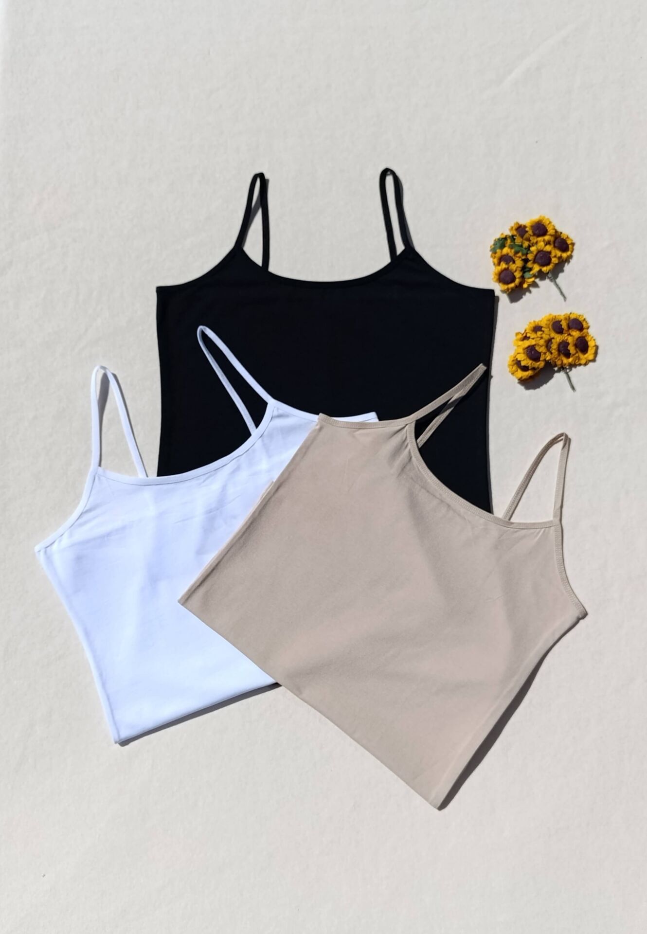 3'lü Basic İp Askı Likralı Siyah, Beyaz, Ten Rengi Kadın Atlet