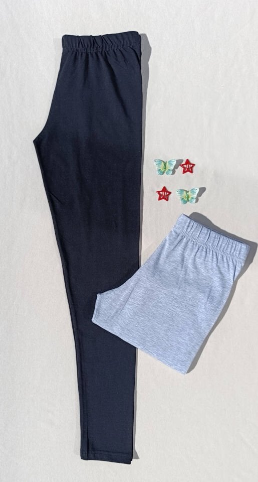 Kadın Gri, Siyah Renk Beli Lastikli 2'li Basic Uzun Tayt