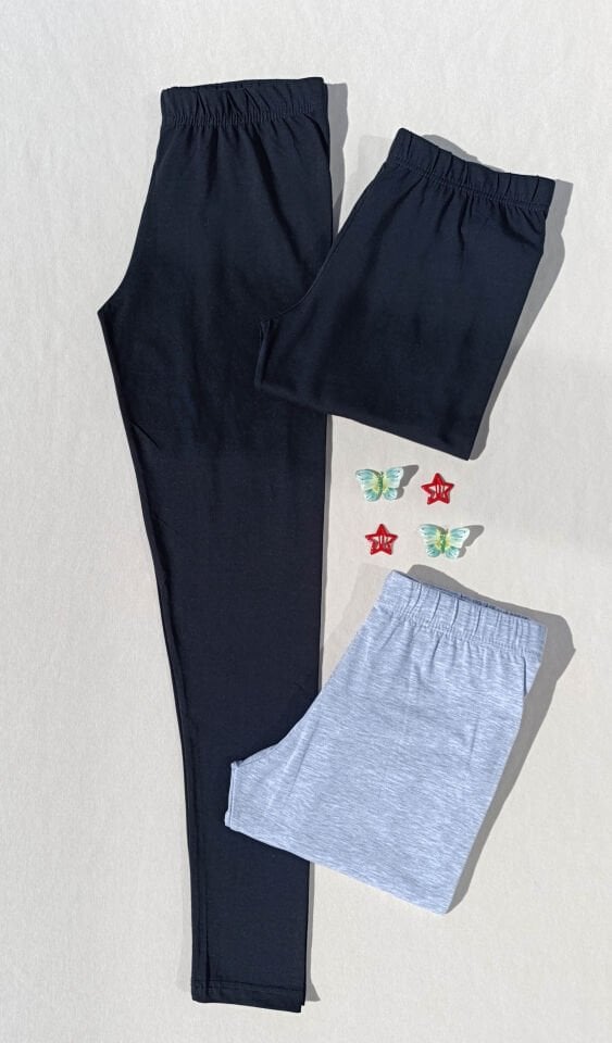 Kadın Gri, Siyah Renk Beli Lastikli Basic 3'lü Uzun Tayt