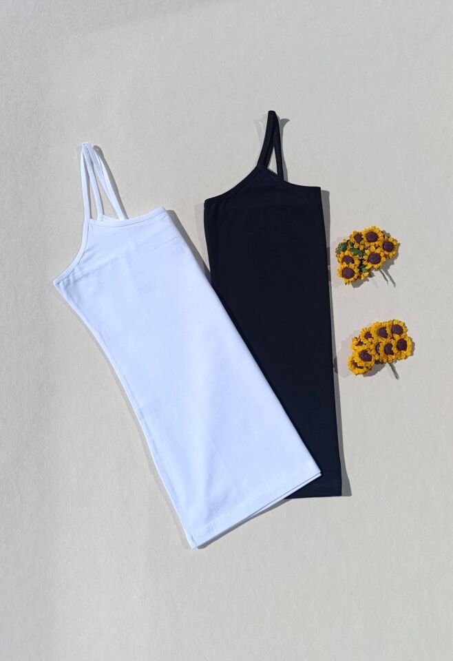 2'li Basic İp Askı Likralı Siyah, Beyaz Kadın Atlet