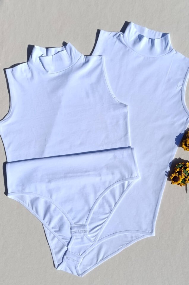 Sıfır Kol Balıkçı Yaka ÇıtÇıtlı Kadın Beyaz 2 'li Atlet-Body