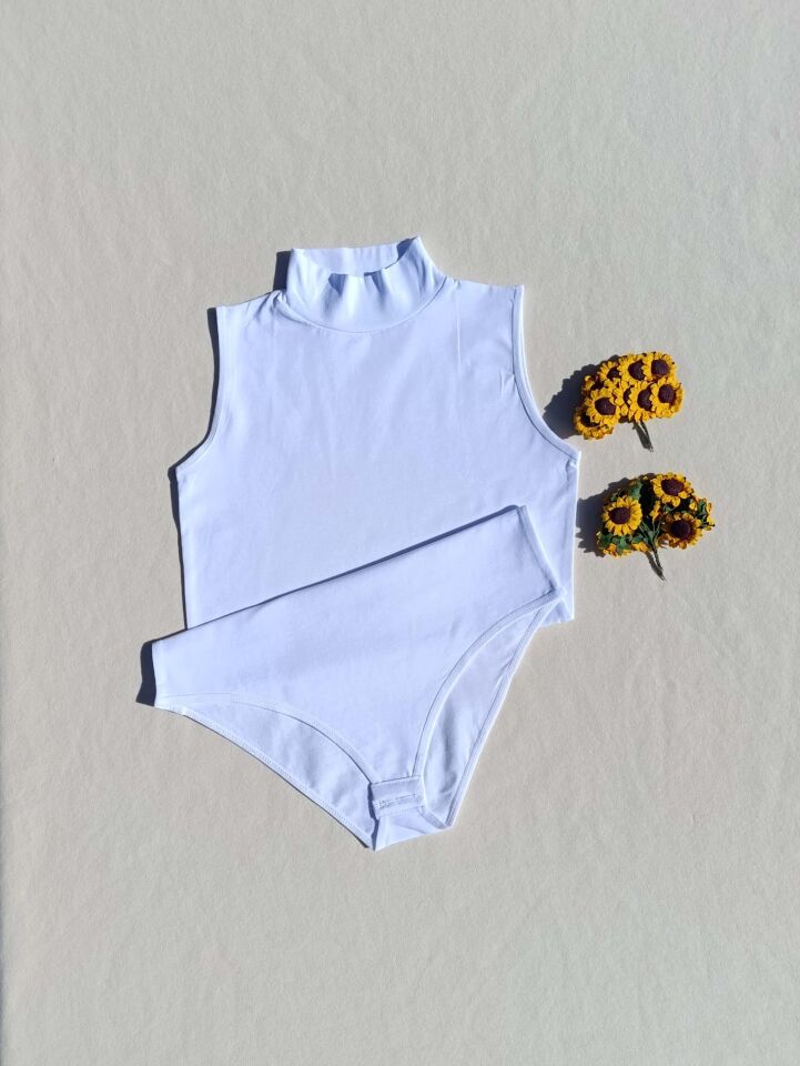 Sıfır Kol Balıkçı Yaka ÇıtÇıtlı Kadın Beyaz 2 'li Atlet-Body