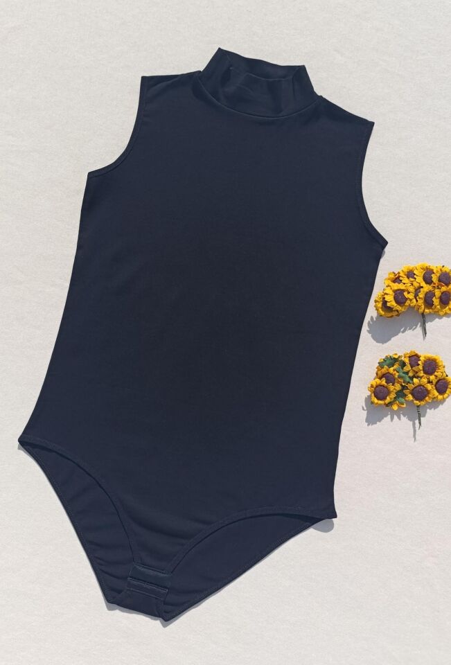 Sıfır Kol Balıkçı Yaka ÇıtÇıtlı Kadın Siyah 2 'li Atlet-Body