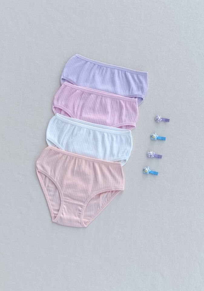 Kız Çocuk Renkli Yumuşak Dokulu Esnek Likralı 4'lü Külot Slip