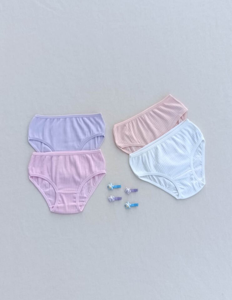 Kız Çocuk Renkli Yumuşak Dokulu Esnek Likralı 4'lü Külot Slip