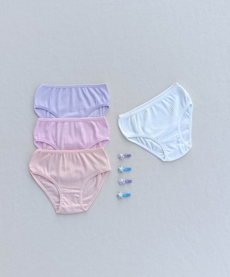 Kız Çocuk Renkli Yumuşak Dokulu Esnek Likralı 4'lü Külot Slip