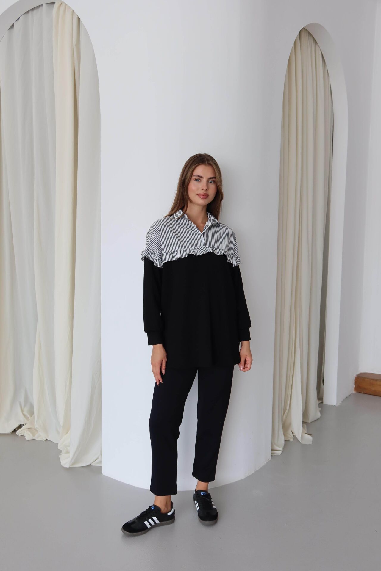 Fırfır Gömlek Detaylı Modal Kumaş Tunik