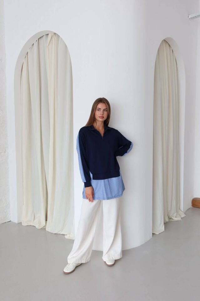 Yakası Fermuarlı Gömlek Detaylı Modal Kumaş Tunik