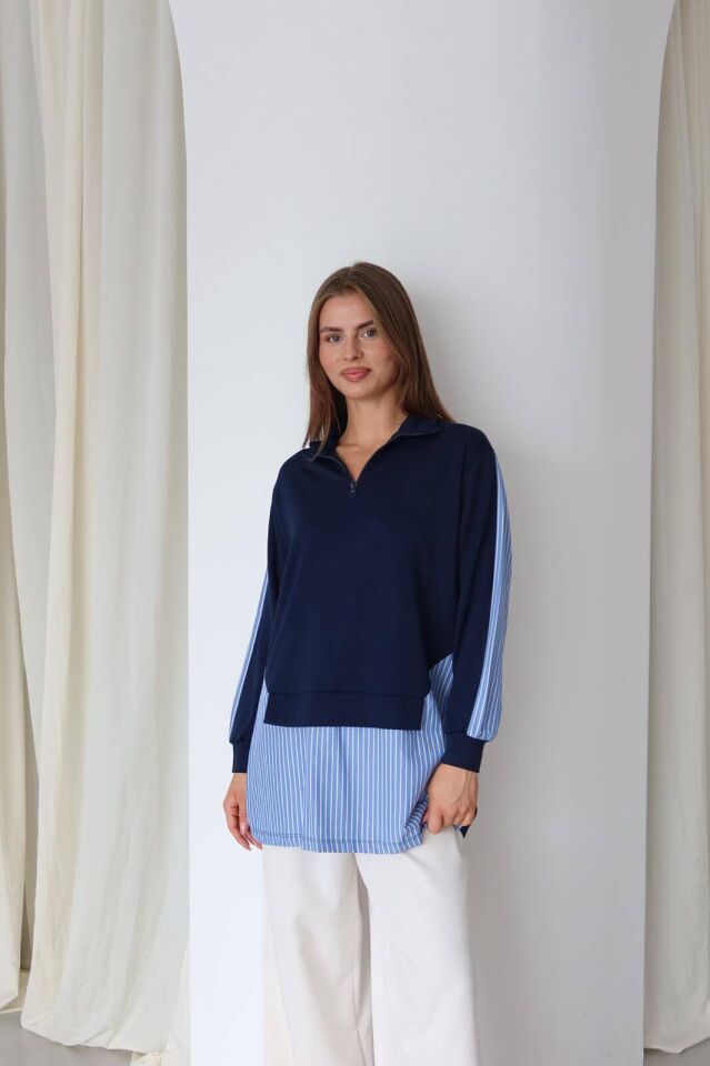 Yakası Fermuarlı Gömlek Detaylı Modal Kumaş Tunik