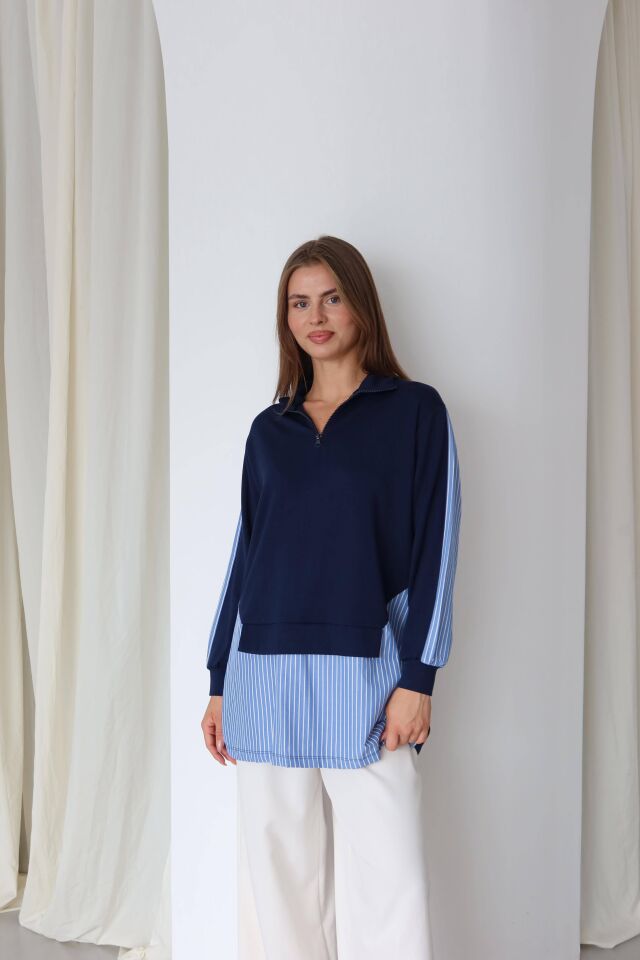 Yakası Fermuarlı Gömlek Detaylı Modal Kumaş Tunik