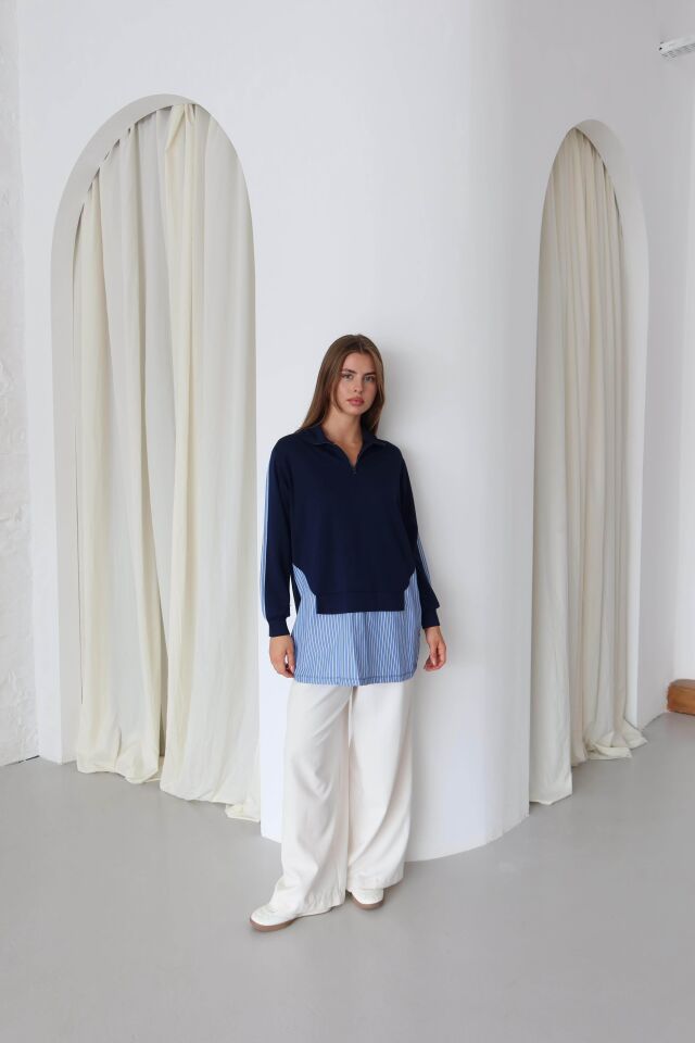 Yakası Fermuarlı Gömlek Detaylı Modal Kumaş Tunik