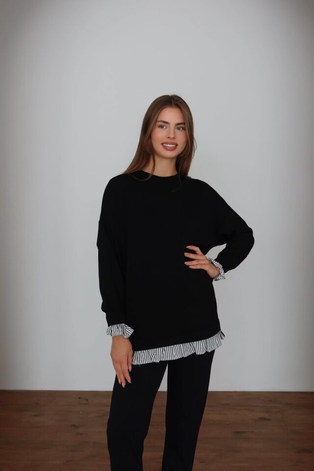 Kolları Fırfırlı Gömlek Detaylı Modal Kumaş Tunik