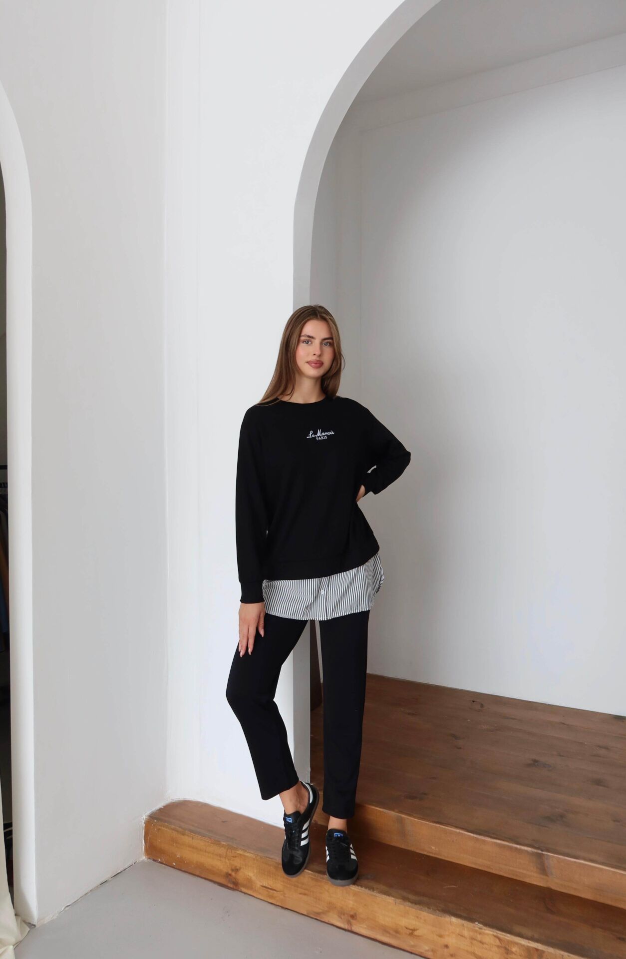 Gömlek Detaylı Bisiklet Yaka Sweatshirt