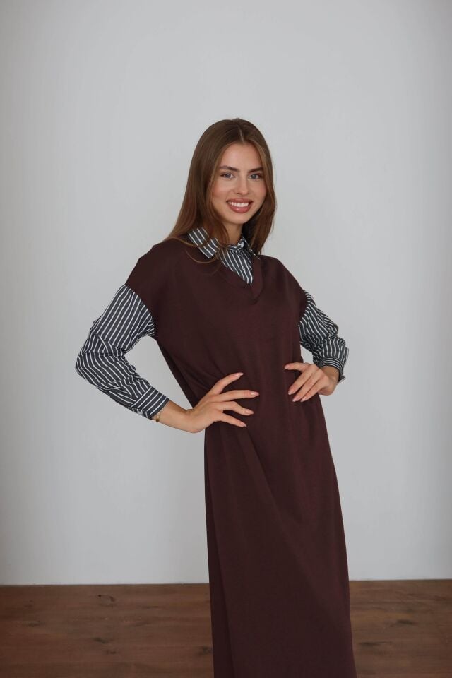 Gömlek Detaylı Uzun Modal Elbise