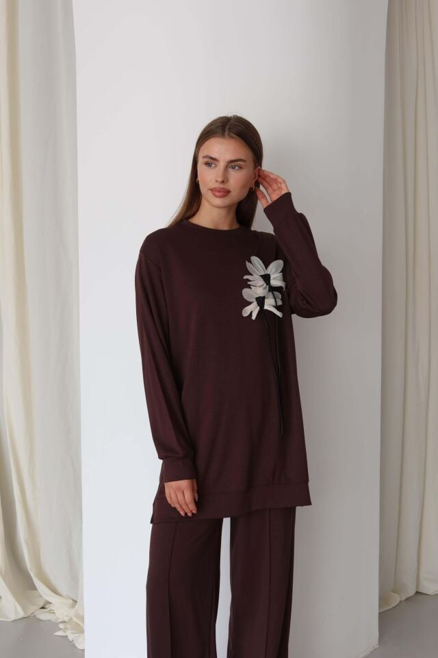 Bisiklet Yaka Rahat Kesim Çiçek Desenli Modal Tunik