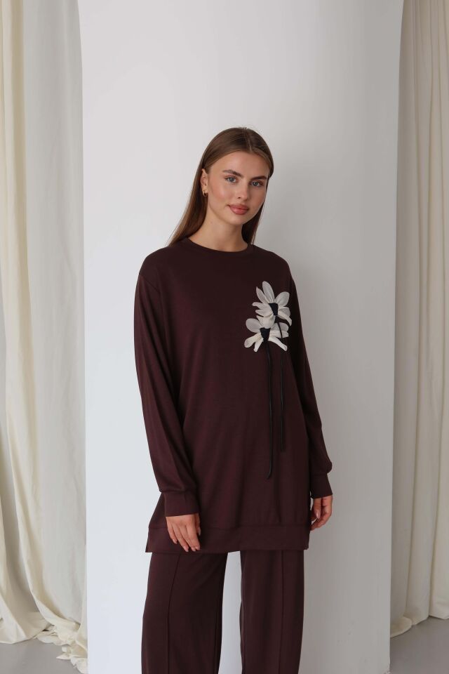 Bisiklet Yaka Rahat Kesim Çiçek Desenli Modal Tunik