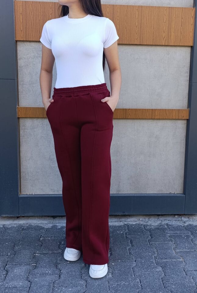 Bol Paça Cepli 3 İplik İçi Polarlı Şardonlu Eşofman Altı