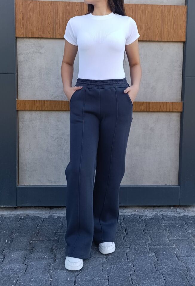 Bol Paça Cepli 3 İplik İçi Polarlı Şardonlu Eşofman Altı