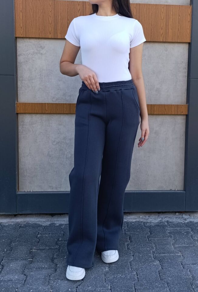 Bol Paça Cepli 3 İplik İçi Polarlı Şardonlu Eşofman Altı