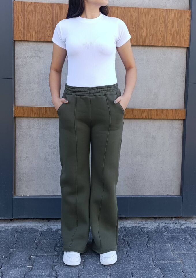 Bol Paça Cepli 3 İplik İçi Polarlı Şardonlu Eşofman Altı