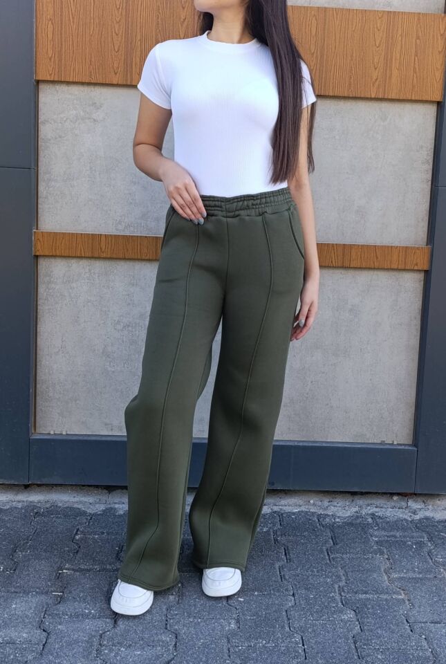 Bol Paça Cepli 3 İplik İçi Polarlı Şardonlu Eşofman Altı