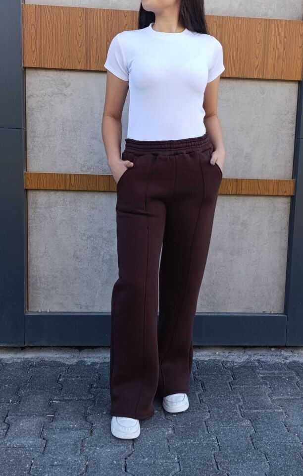 Bol Paça Cepli 3 İplik İçi Polarlı Şardonlu Eşofman Altı